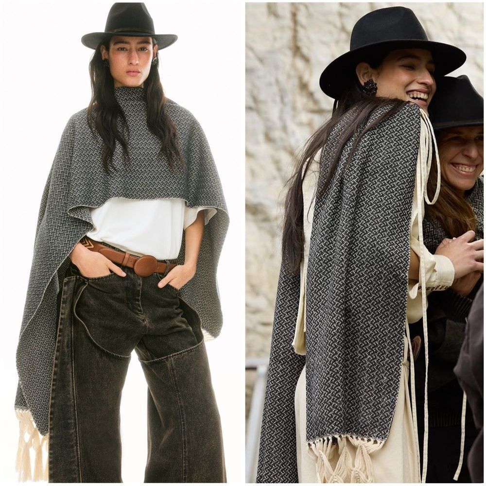 Lorena Saravia H&M COTTON SHAWL WITH FRINGE